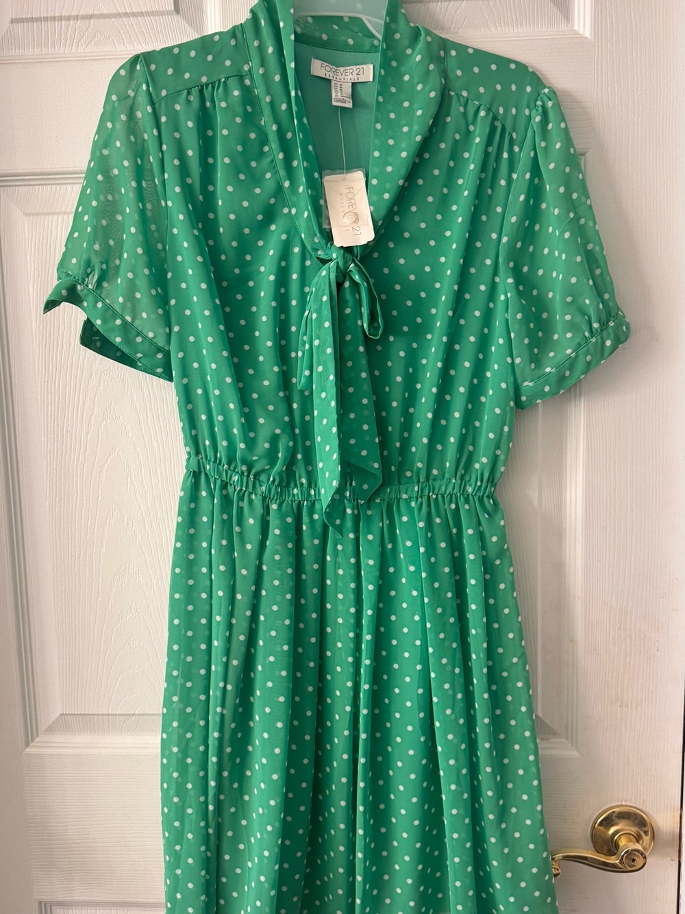 Forever 21 Girls' Green Polka Dot Tie-Neck Dress